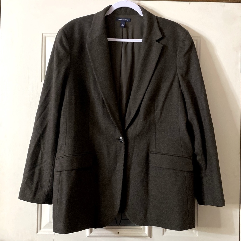 Lands' End Women's Brown/Olive Green Wool Blazer